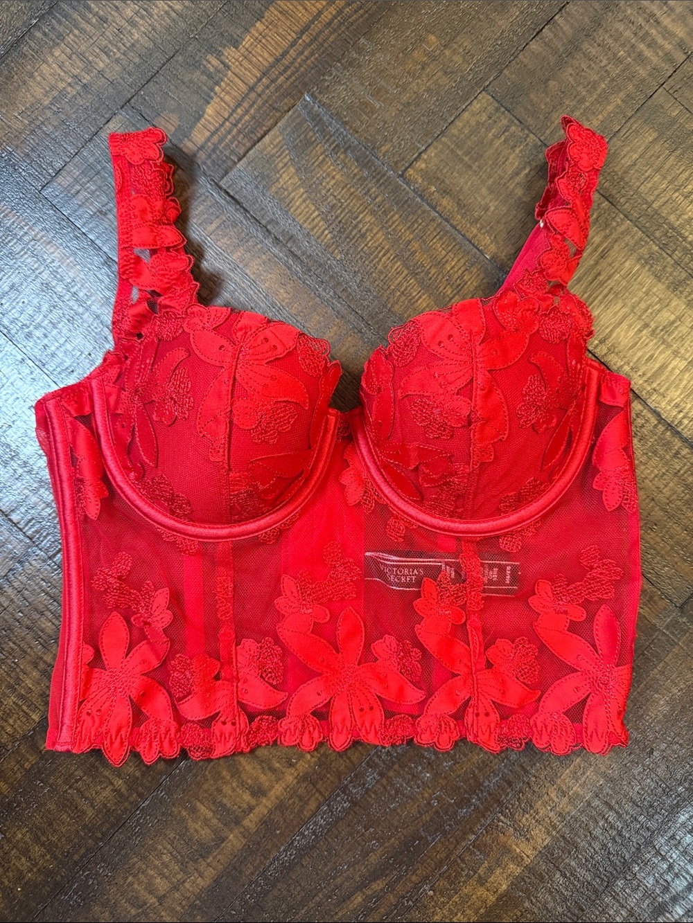 Victoria’s Secret Very Sexy Red Lace Balconette Bustier Bra 34B